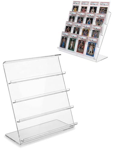 Image of Happyseason 2 Pack 4-Tier Acrylic Card Display Stand, Graded Card Display for PSA Slab Display, Baseball Card Display, Pokemon Pack Display, Card Stand for Sports Cards (Clear, Interlocking)