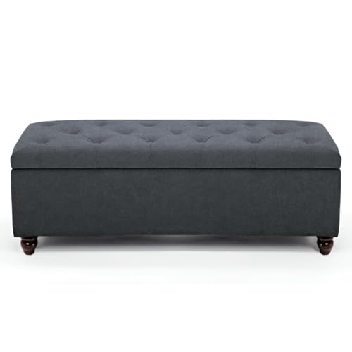 Image of Upholstered Storage Bench, Sofa Bench, Sofa couches, Ottoman Bench 2 Seater Sofa Chaise Lounger Pouffe for Living Room, Bedroom, Office | (Grey)