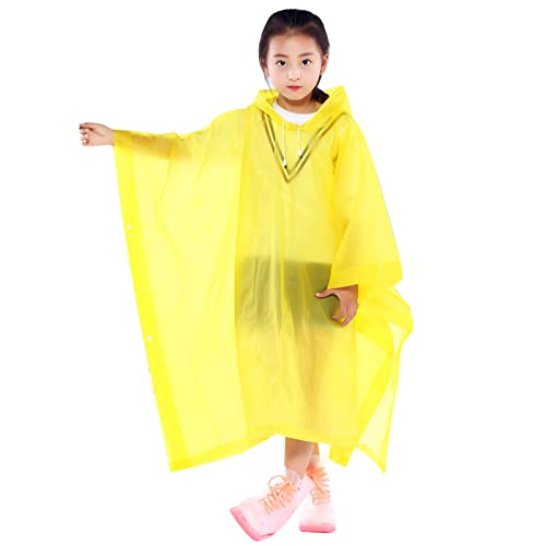 Kinder Regenponcho Wasserdicht, Wiederverwendbar EVA Kinder Regenmantel mit Kapuze Knöpfen für Mädchen Jungen, Leichte Klar Regenjacke Kleinkind Regencape für Schule Wandern Radfahren Camping (Gelb)