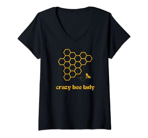 Mujer crazy bee lady funny mujer apicultor salvar a las abejas amarillo camiseta cuello v