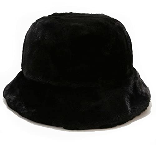 JFAN Gorros de Invierno Lindo Sombrero de Cubo Grande y Peludo para Adulto Gorra de Pescador de Moda Talla única Negro