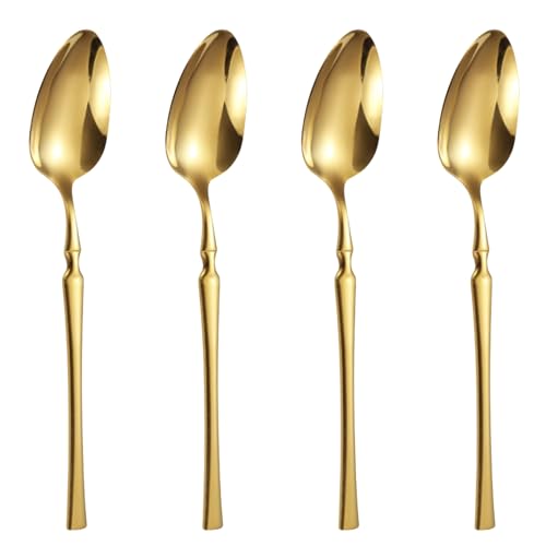 Image of Silverware Dinner Spoons Set of 4 | Korean Vintage Style Flatware | Dishwasher-Safe Stainless Steel Cutlery for Home, Restaurant & Gift Giving (Aurum Gold)