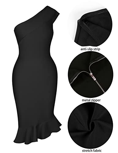 UONBOX Women's One Shoulder Sleeveless Bodycon Dress Midi Mermaid Party Bandage Dress4