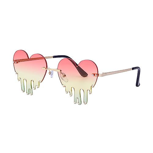 LJCZKA Melting Heart Diamond Sunglasses - Dripping Heart Shaped Bling Sun Glasses Festival Rimless Drip Tears Eyewear