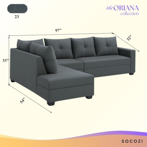 Image of SOCOZI Oriana 6 Seater LHS L Shape Sofa Set | Soft Velvet Suede Fabric | Modern Design | Plush Comfort Cushions for Living Room (Dark Grey)
