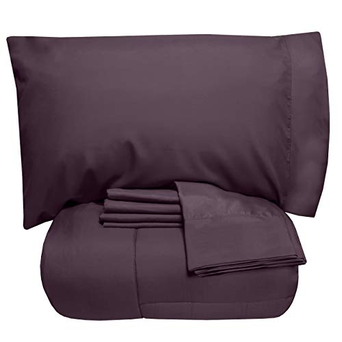 California King Comforter Set - Soft & Breathable 7-Piece Bedding Collection - 1 Comforter, 1 Fitted Sheet, 1 Flat, 4 Pillowcases - Deep Pocket - Premium Quality - Ideal for All Seasons, Purple