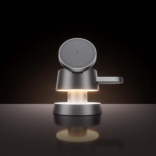 Image of 4 in 1 Magnetic Wireless Charging Station,15W Fast Charging with Adjustable Night Light,Magnetic Wireless Charging Station for iPhone 16 15 14 13 Pro Max & Apple Watch,AirPods 3 /2 /1 /Pro(Titanium Gray)