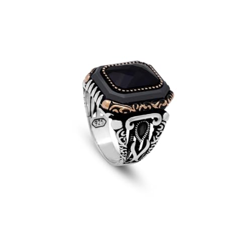 Bague fiançailles homme argent 925 onyx noir ottoman taille 70