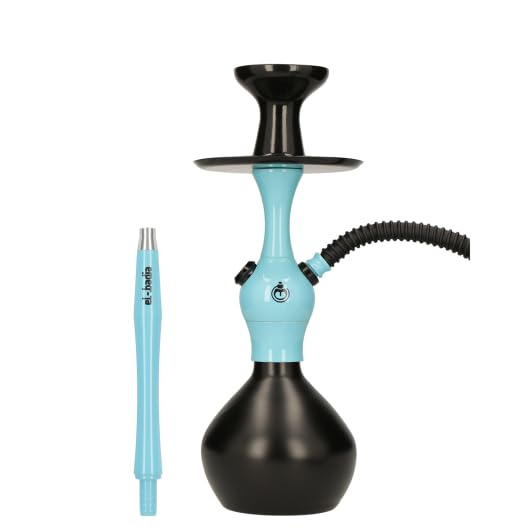 EL-BADIA C1 V2 Cachimba 31cm – Shisha Compacta y Moderna con Columna de Aluminio, Base de Vidrio Click, Cazoleta Phunnel, Manguera Lavable & Boquilla – Narguile Ultra Moderno (Blue & Black)