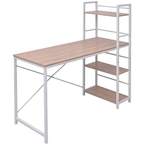 Bureau avec bibliothèque pour petit espace avec 4 étagères stables en chêne