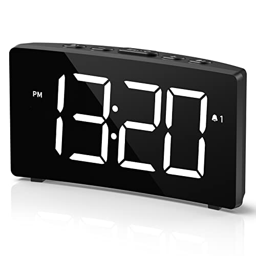 Digital Clocks for Bedrooms, Curved Screen Alarm Clock for Heavy Sleepers with 6-Level Brightness, Dual Alarm and 3 Alarm Sound, USB Powered (Charger not Included) Clock for Living Room