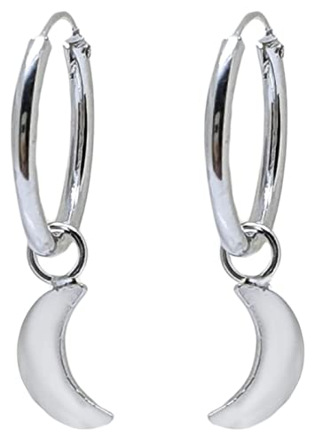 ENTREPLATA Pendientes Plata 925 Unisex – Aretes Sterling Silver Pequeños y Modernos para Mujer – Set 2 Aros Criollas con Colgantes Media Luna