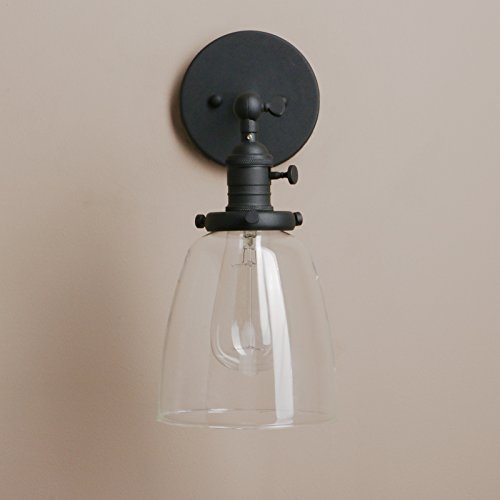 Pathson Réglable Applique Verre Cloche Abat-jour Lampe Rétro Industrial Applique Murale Rétro Eclairage Noir - Image 4