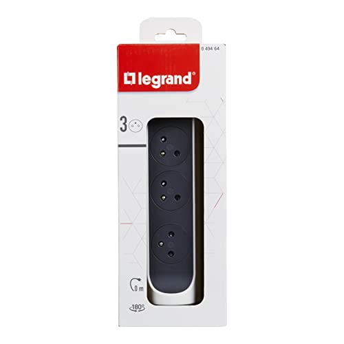 Legrand - Multipresa Girevole Con Interruttore A Led - 3 Prese Di Superficie Con Terra - Fornito Senza Corda/Senza Spina - Bianco E Grigio Scuro - 2