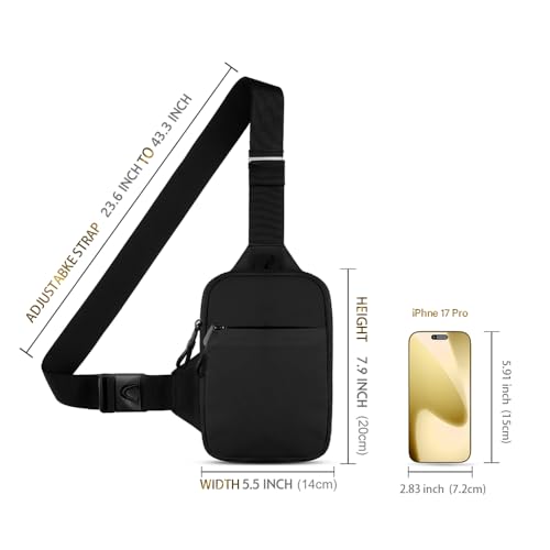 Simptech Schultertasche, Mini Crossbody Bag Brusttasche Sling Bag mit Doppeltasche, wasserabweisender umhängetasche, freihändig für Läufer, Workout, Wandern, Radfahren und Reisen. (Neu Schwarz)