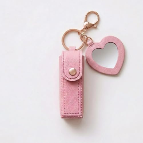 Image of Women Lipstick Holder Bag charm with Mirror| Soft PU Leather Portable Chapstick Holder| Color Sent Randomly| Pack of 1