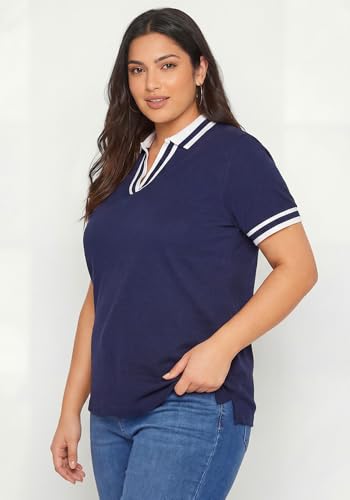 Image of Wear Your Opinion Plus Size Women Polo V Neck Stripe Collar Tshirt Top | Half Sleeve