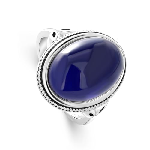 Oval Mood Ring for Women - Vintage 925 Sterling Silver Rings with Large 18mm Temperature Sensitive Stone, Color Changing Emotional Healing Jewelry, Sentimental Gift for He