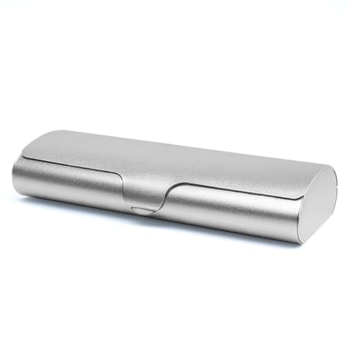 Slim Eyeglass Case, Metal Aluminum Eyeglass Hard Shell, Ultra Thin Ultra-Light Matte Spectacle Glasses Cases for Nearsighted Men Women (Silver)