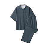 無印良品 婦人 脇に縫い目のない 楊柳ガーゼ五分袖パジャマ レディース FD1L8A5S スモーキーブルー L