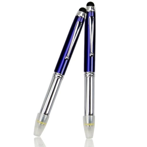 TopHomer 3 in 1 LED Ballpoint Pen with Light, Multifunctional Lighted Pen Stylus for Touchscreen Devices (Blue, 2 Pack)