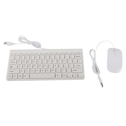 Socobeta Combinación de Teclado y Ratón con Cable USB, Teclado Ergonómico Compacto con Cable de 130 Cm para PC, Portátil, Oficina, Trabajo, Entretenimiento (Blanca)