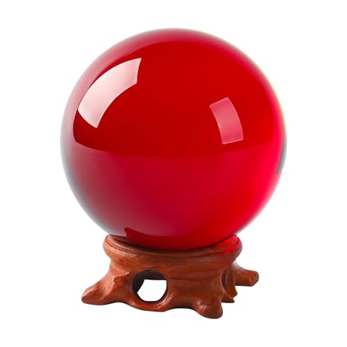 Red Crystal Ball 80mm/3.1 inch with Rose Wooden Stand and