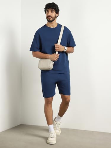Image of NOBERO Men Cotton Blend Solid Co-ord Sets