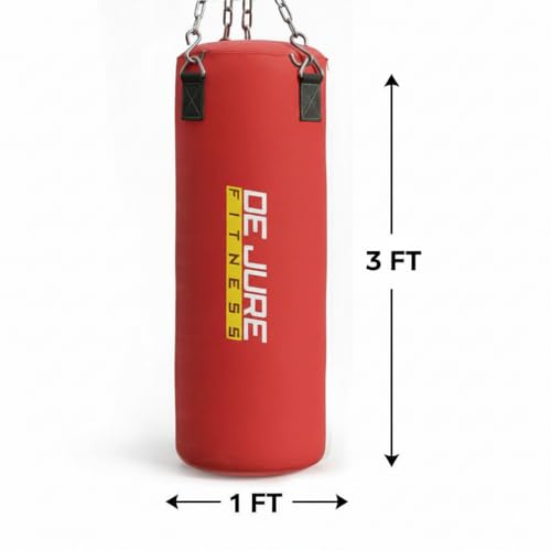 Image of De Jure Fitness Heavy Duty 3 Ft Punching Bag with Rust-Proof Stainless Steel Hanging Chain | Durable Polyester Fabric | Comfortable Recycled Filling | Boxing MMA, Kickboxing - Red, 3 Ft