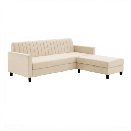 Image of CASASTYLE Korion 4 Seater L Shape Sofa Set with Movable Ottoman | Flexible Left or Right Layout | Cozy Velvet Fabric | Soft Touch Seating | Modern Designer Sofa for Living Room (Cream Color)