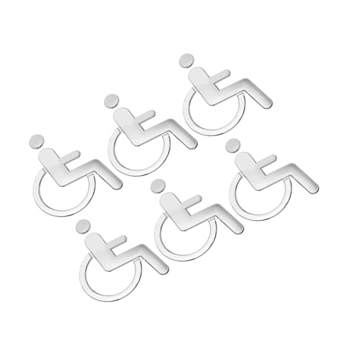 Garneck 6pcs Disabled Person Sign Accessible Restroom Sign Disabled Toilet Wall Handicap Decal Symbol Handicap Plate Wheelchair Abs Silver