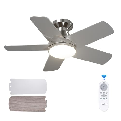 Image of addlon Ceiling Fans with Lights, 32 inch Low Profile Ceiling Fan with Light and Remote Control, Flush Mount, Reversible, 3CCT, Dimmable, Quiet, Nickel Small Ceiling Fan for Bedroom Indoor /Outdoor Use