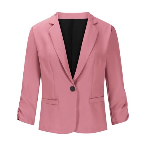 Blazers for Women Ruched 3/4 Sleeve Lightweight Slim Fit Jackets Button Front Business Casual Outfits with Pockets4