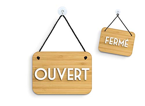 SIGNS | Retrò Vintage panneau Ouvert / Fermé - Enseigne à Suspendre [OC15] - Bambou Ouvert / Fermé Plaque de porte suspendue à double face - Plaque de fenêtre pour magasin professionnel réversible Cover
