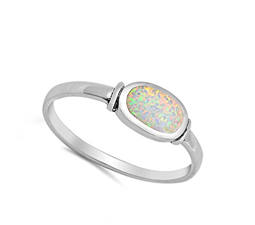 White Simulated Opal Oval Cute Ring New .925 Sterling Silver Band Size 8 #TOP1