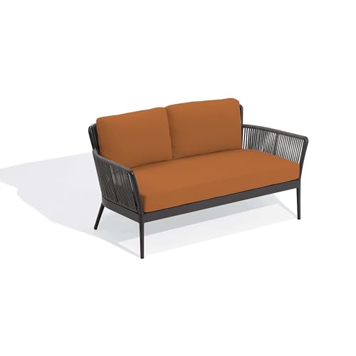 Image of Amazon Brand - Solimo Avento Outdoor 4 Seater Sofa Set | Balcony Sofa | Patio Furniture Sets | Conversation Sets | Braid & Rope (Grey /Orange)