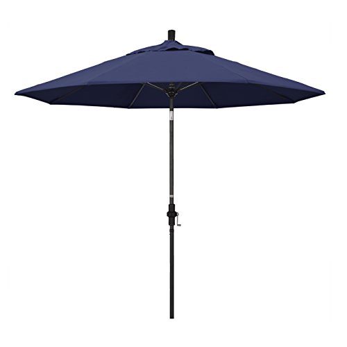 California Umbrella 9' Round Aluminum Pole Fiberglass Rib Patio Umbrella, Crank Lift, Collar Tilt, Black Pole, Navy Blue
