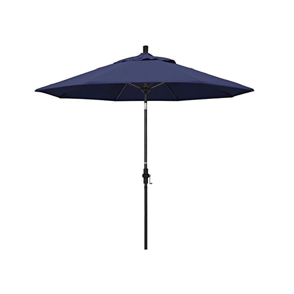 California umbrella 9 round aluminum pole fiberglass rib market umbrella crank lift collar tilt black pole navy blue olefin  urban country home decor