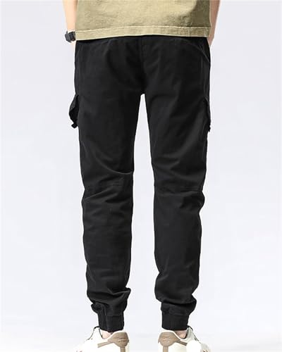 Men's Casual Cargo Pants Stretch Elastic Waist Drawstring Joggers Pants Tapered Sweatpants Multi Pockets4