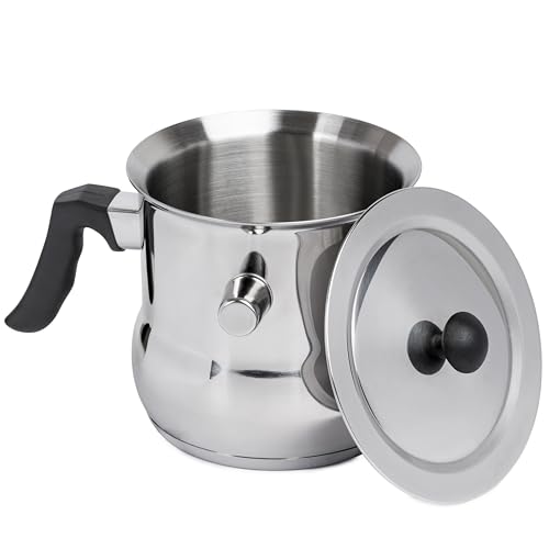 1.5l Milchtopf mit Deckel, Kochtopf mit Pfeife, doppelwanding mit Bakelitgriff, Wasserbad Schmelztopf, Simmertopf, Puddingtopf aus Edelstahl,