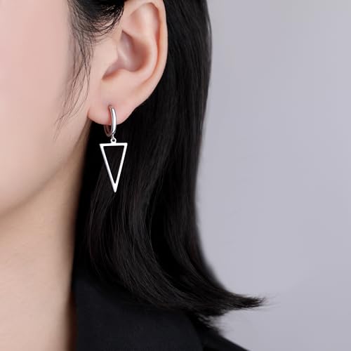 SLUYNZ 925 Sterling Silver Triangle Dangle Earrings for Women Teens Simple Geometric Dangle Earrings Minimalist Hoop Earrings Drop3