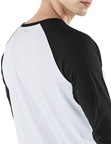 Tsla Men's 3/4 Sleeve Baseball Shirts, Casual Dynamic Cotton Raglan T Shirts, Athletic Sports Jersey Shirt Top, Dyna Cotton 3/4 Sleeves White & Black, X-Large #TOP1