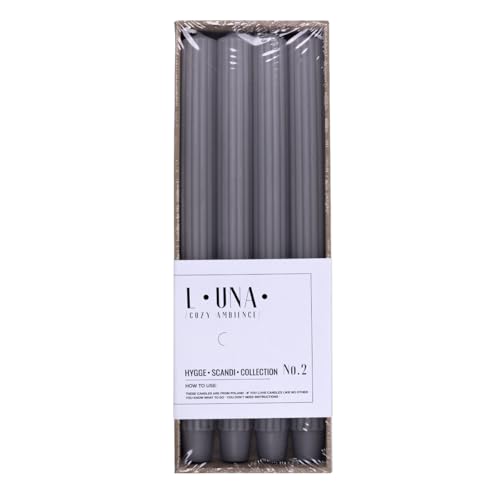 DONAU HOME Set Lange Stabkerzen Gerippt/Grau / 4 Stück / 30 x Ø 2,50...