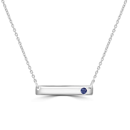 Sterling Silver or Gold Over Sterling Silver Bar Necklace with Genuine Stone, 16-20 Inches2