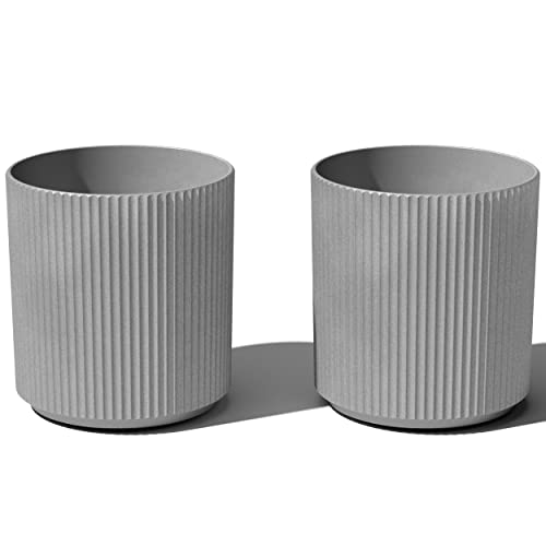 Veradek Round Demi Planter Pots for Indoor/Outdoor Garden Use | Made from Plastic – Concrete Mix with Drainage Holes | Perfect for Small to Large Succulent Plants, Flowers, Modern Interior Plants