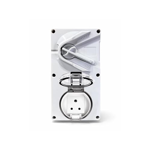 Image of MX IP66 Waterproof Outdoor Socket Box with Isolation Switch | 250V 6A Indian Socket | Dustproof 2 Module Weatherproof Wall Box | PC /ABS Flame Retardant Cover for Garden, Patio & Outdoor Use