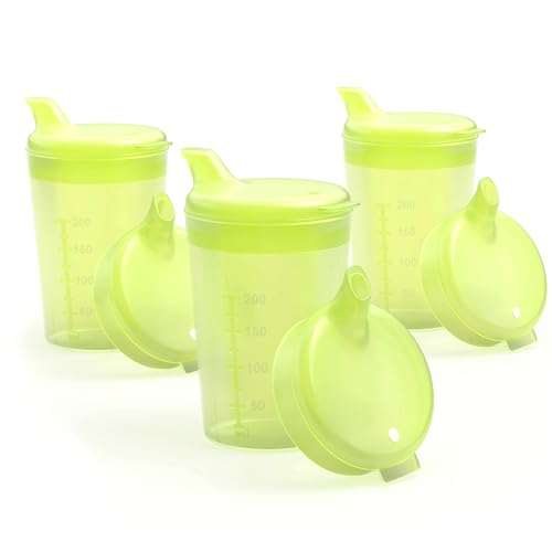 Horn Medical Lot de 3 gobelets à bec pour adulte avec 2 couvercles (grande et petite ouverture) - Couleur au choix (jaune) - 250 ml