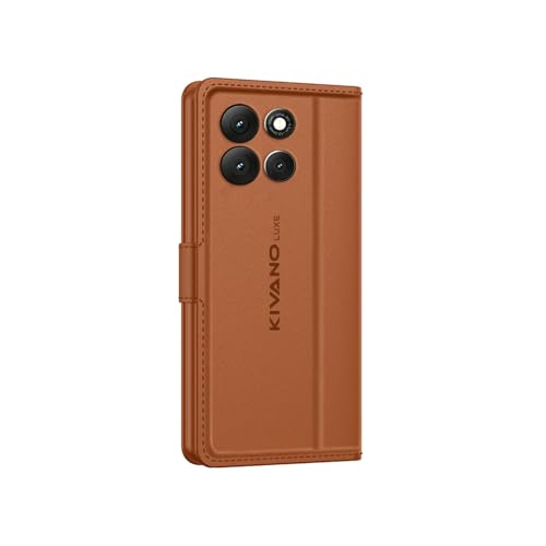 Image of KIVANO LUXE Compatible for Motorola G86 Power Luxury Handmade Leather Magnetic Flip Folio Case | Card Holder & Kickstand | Slim Protective Cover | Unisex - Brown