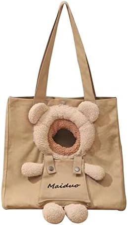Pet Canvas Shoulder Bag, Cute Bear-Shaped Shoulder Bag Pet Carrier Portable Pet Carrying Chest Bag for Small Dogs and Cats Pet Supplies