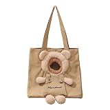 Pet Canvas Shoulder Bag, Cute Bear-Shaped Shoulder Bag Pet Carrier Portable Pet Carrying Chest Bag f